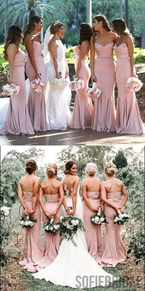 Mermaid Sweetheart Long Satin Bridesmaid Dresses With Satin, BD1031