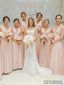 V-neck Blush Pink Long A-line Chiffon Bridesmaid Dresses, PD0927