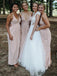 V-neck Blush Pink  Long Sheath Bridesmaid Dresses, PD0853