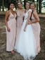 V-neck Blush Pink  Long Sheath Bridesmaid Dresses, PD0853