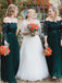 Off Shoulder Long Sleeves Emerald Green Bridesmaid Dresses, PD0898