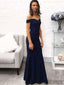 Off Shoulder Long Sheath Navy Bridesmaid Dresses, PD0929
