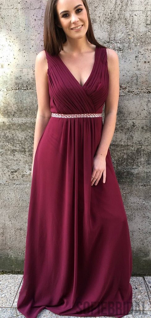 V-neck Bridesmaid Dresses, Beaded Bridesmaid Dresses, Long Bridesmaid Dresses, PD0703