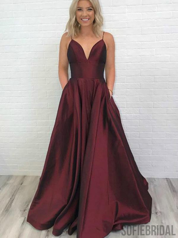 Simple V-neck Long A-line Prom Dresses, Cheap Prom Dresses, PD0757