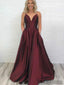 Simple V-neck Long A-line Prom Dresses, Cheap Prom Dresses, PD0757