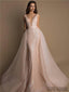 Mermaid Deep V-neck Sleeveless Sparkly Detachable Tulle Prom Dresses, PD0119