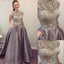 Round Neck Sleeveless Rhinestone A-line Satin Long Prom Dresses, PD0235