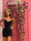 Charming Black Sequin V-Neck Strapless Mini Homecoming Dresses,HD0198