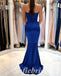 Sexy Royal Blue Satin Sweetheart Sleeveless Side Slit Mermaid Long Prom Dresses,SFPD0689