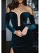 Off Shoulder Dark Green Long Sleeves Prom Dresses, Velvet Prom Dresses, PD0738