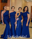 Sexy Royal Blue Soft Satin One Shoulder Mermaid Floor Length Bridesmaid Dressses,SFWG00491
