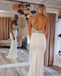 Spaghetti Straps Mermaid V-neck Beading Ivory Prom Dresses, PD0058