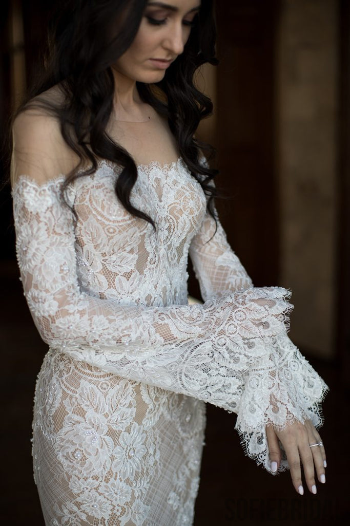 Long Sleeves Lace Mermaid Sexy Wedding Dresses, WD0290