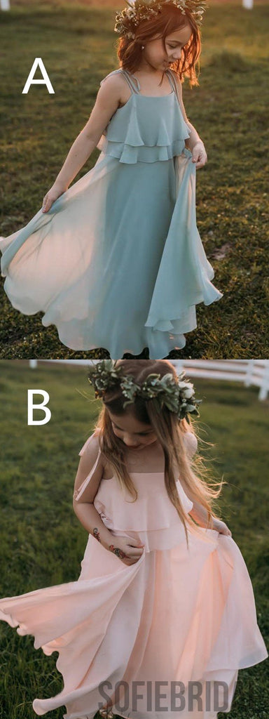A-line Spaghetti Straps Floor-length Ruffles Chiffon Flower Girl Dresses, FG095