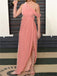 Newest One-shoulder Pink Velvet Cheap Long Prom Dress, PD0017