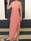Newest One-shoulder Pink Velvet Cheap Long Prom Dress, PD0017