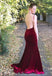 Spaghetti Long Mermaid Sexy V-neck Velvet Prom Dresses, PD0885