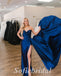 Sexy Royal Blue Satin Sweetheart Sleeveless Side Slit Mermaid Long Prom Dresses With trailing,SFPD0690