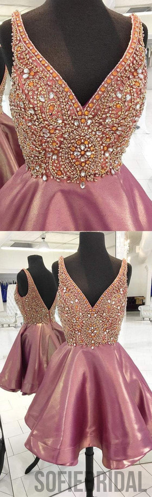 V-neck Rhinestone Beaded Homecoming Dresses, Lovely Homecoming Dresses, Homecoming Dresses, SF0121
