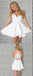White Chiffon V-Neck Spaghetti Straps A Line Short Mini Homecoming Dresses,HD0212