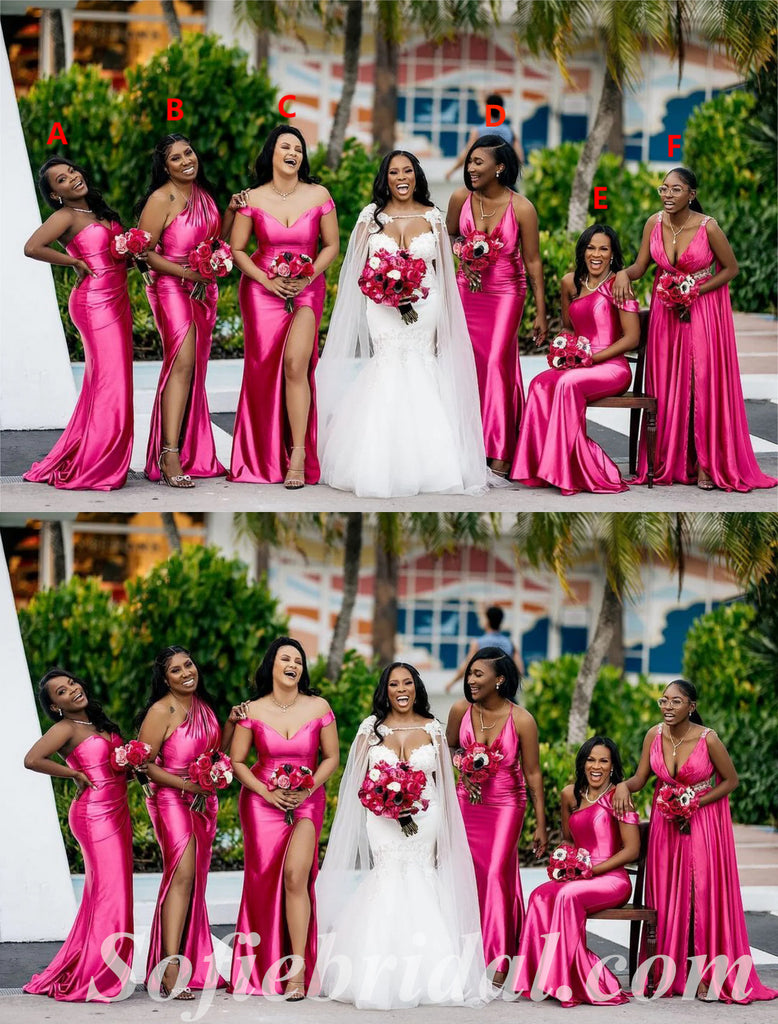 Mismatched Sexy Soft Satin Mermaid Floor Length Bridesmaid Dressses, SFWG00457