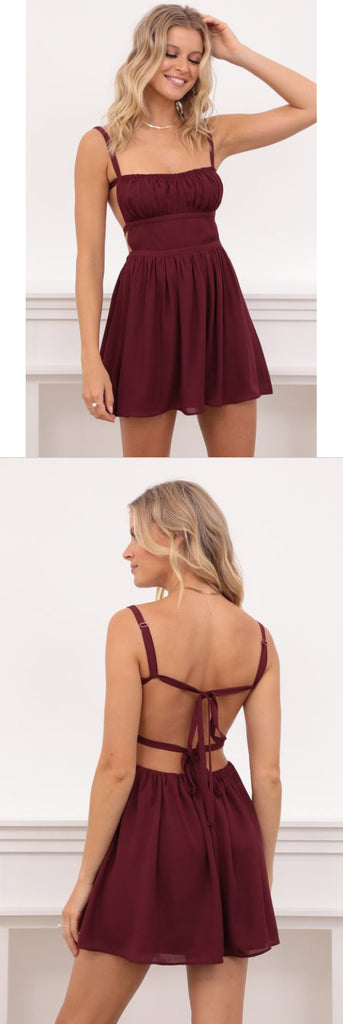 Rust Chiffon Sweetheart Spaghetti Straps A Line Short Mini Homecoming Dresses,HD0214