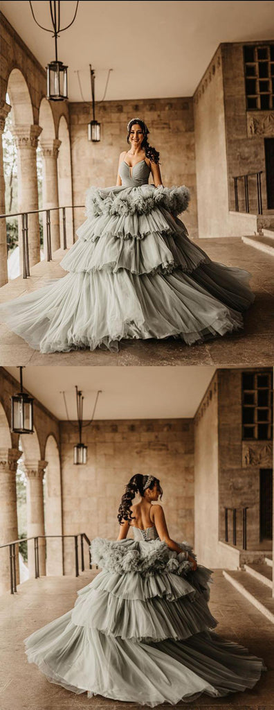 Tulle Ball Gown Sweetheart Spaghetti Strap Lace Up Wedding Dresses,SFWD0053