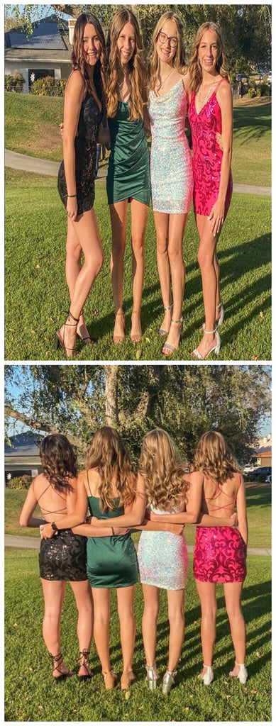 Mismatched Charming Spaghetti Straps Backless Embroidered Short Homecoming Dresses, HD0192