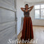 Sexy Satin And Tulle Halter Sleeveless Side Slit A-Line Long Prom Dresses, PD0839