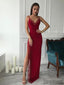 Red Spaghetti Long Side Slit Sheath Prom Dresses, Formal Evening Dresses, Prom Dresses, PD0734