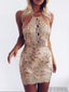 Halter Backless Gold Applique Sparkly Tight Homecoming Dresses 2018, CM436