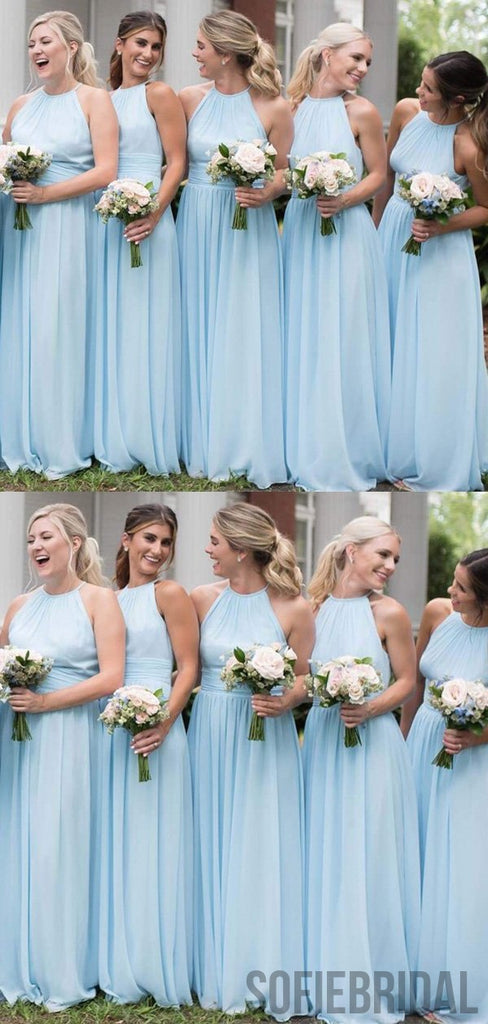 Light Blue A-line Cheap Chiffon Bridesmaid Dresses, PD0856