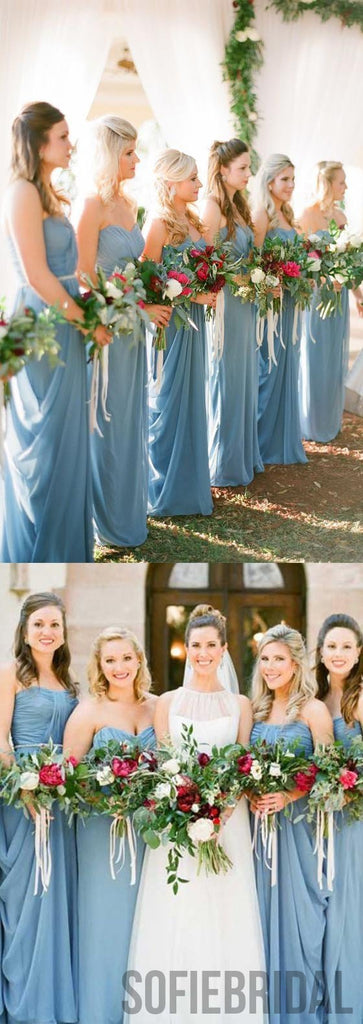 Blue Chiffon Bridesmaid Dresses, Wedding Guest Dresses, Long Bridesmaid Dresses, PD0359