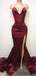Sexy V-neck Long Mermaid Side Slit Satin Prom Dresses, PD0878