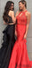 2 Pieces Lace Top Mermaid Satin Ruffles Prom Dresses, PD0893
