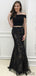 2 Pieces Black Prom Dresses, Lace Prom Dresses, Cheap Long Prom Dresses, PD0727