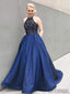 Halter Rhinestone Beaded Prom Dresses, Satin A-line Prom Dresses, Cheap Prom Dresses, PD0666