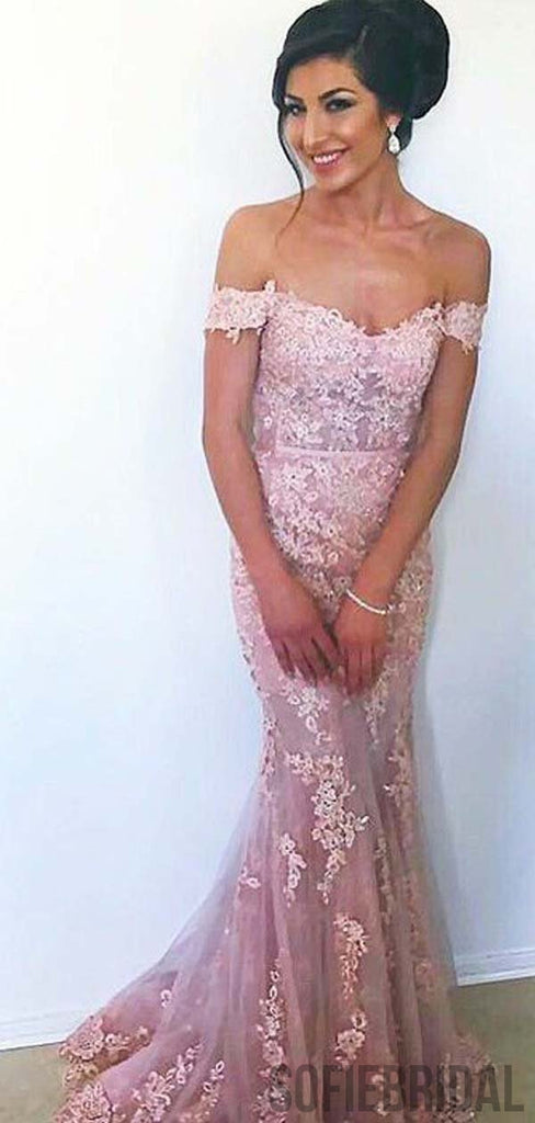 Off Shoulder Lace Long Mermaid Prom Dresses, Cheap Prom Dresses, PD0773