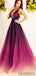 V-neck Long A-line Gradient Unique Cheap Prom Dresses, PD0823