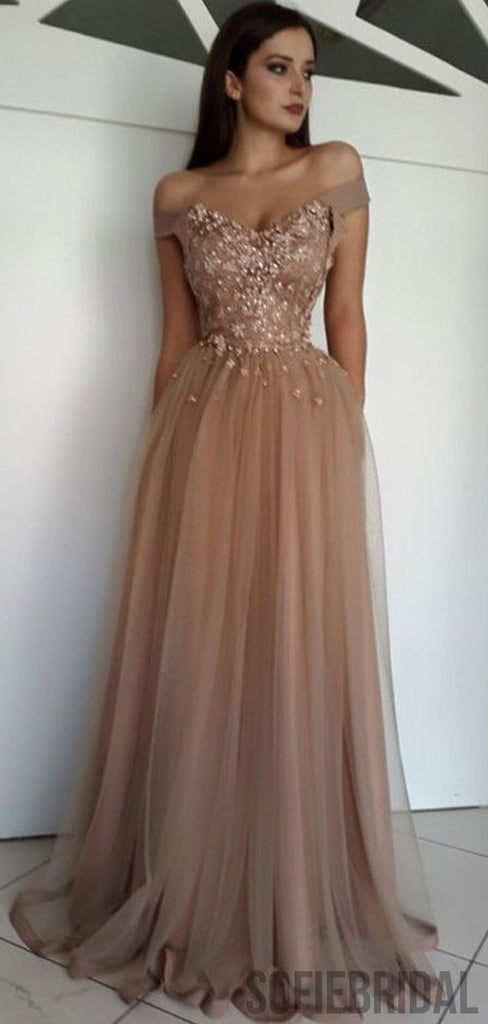 Long Prom Dresses, Beaded Prom Dresses, Off Shoulder Cheap Prom Dresses, PD0740