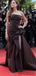 Strapless Ruffles Chocolate Long Side Slit Prom Dresses, PD0942