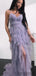 Spaghetti Hi-low Dusty Purple Prom Dresses, Unique Long Prom Dresses, PD0752