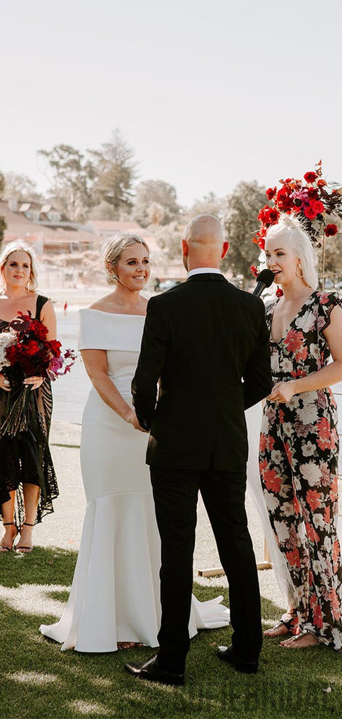 Off Shoulder Long Mermaid Simple Elegant Wedding Dresses, WD0294