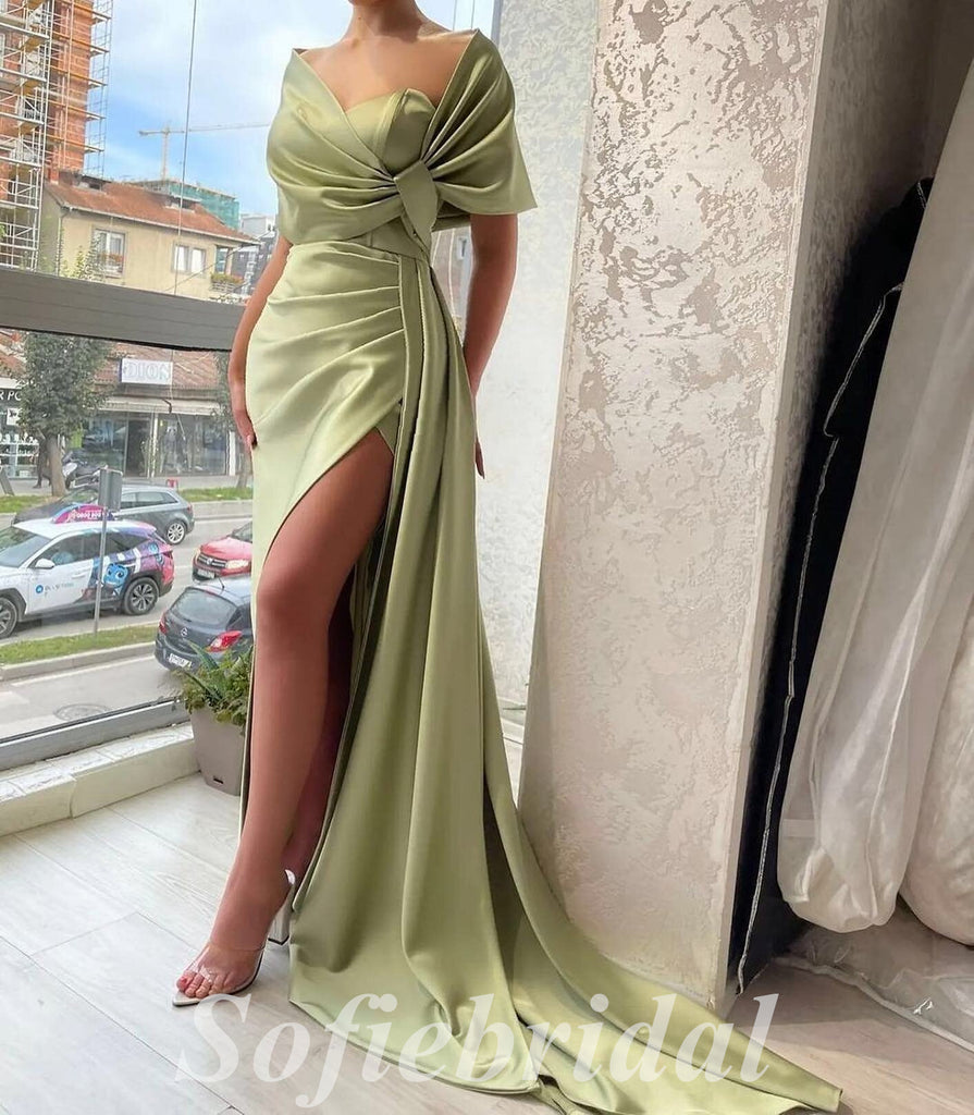 Sexy Satin Sleeveless Side Slit Mermaid Long Prom Dresses,SFPD0739