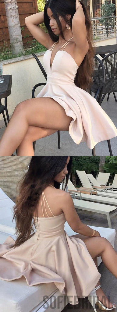 Spaghetti Straps Deep V-neck Sexy Simple Cheap Homecoming Dresses, HD0108