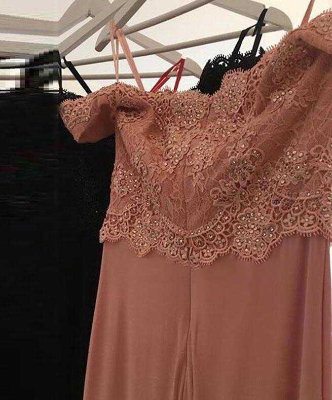 Pretty Off Shoulder Lace Beaded Long Mermaid Jersey Prom Bridesmaid Dresses, PD0251