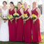Long Red Lace Top V-Neck Long A-line Chiffon Bridesmaid Dresses, PD0298