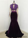 Mermaid High Neck Long Sleeves Purple Prom Dress, PD0999