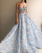 Spaghetti Floral Prom Dresses, Blue Prom Dresses, A-line Prom Dresses, Prom Dresses, PD0677