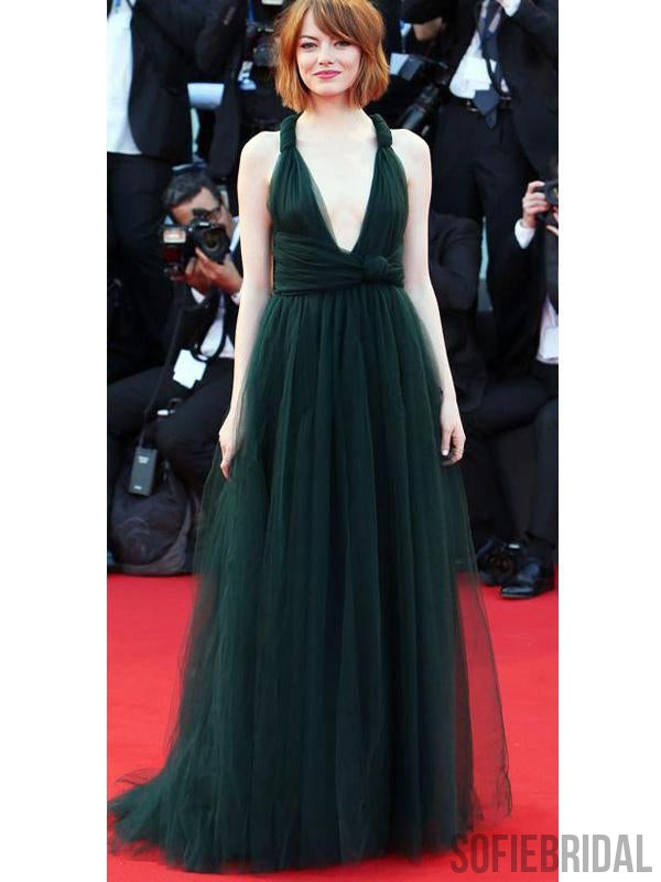 Simple Elegant Emerald Green Tulle Long Prom Dresses, PD0941